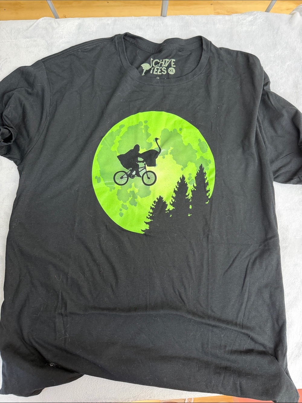 Mens Black T-Shirt with Neon Green Moon Bike Graphic Chive XL